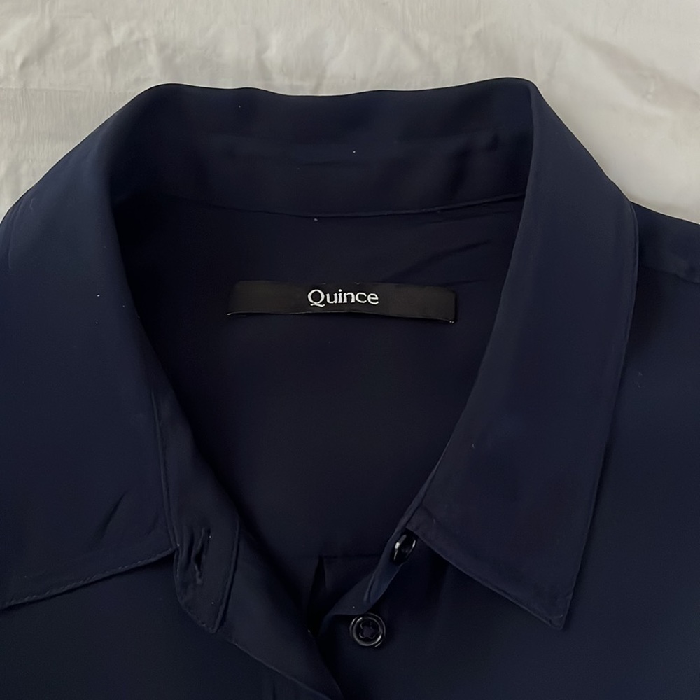 Quince Navy Blue Silk Button-Down Shirt, size Small - Picture 10 of 16
